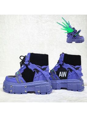 NIB Wang M07 Goblin Purple Hidden Wedge Women's Combat Mech Mode Sneakers